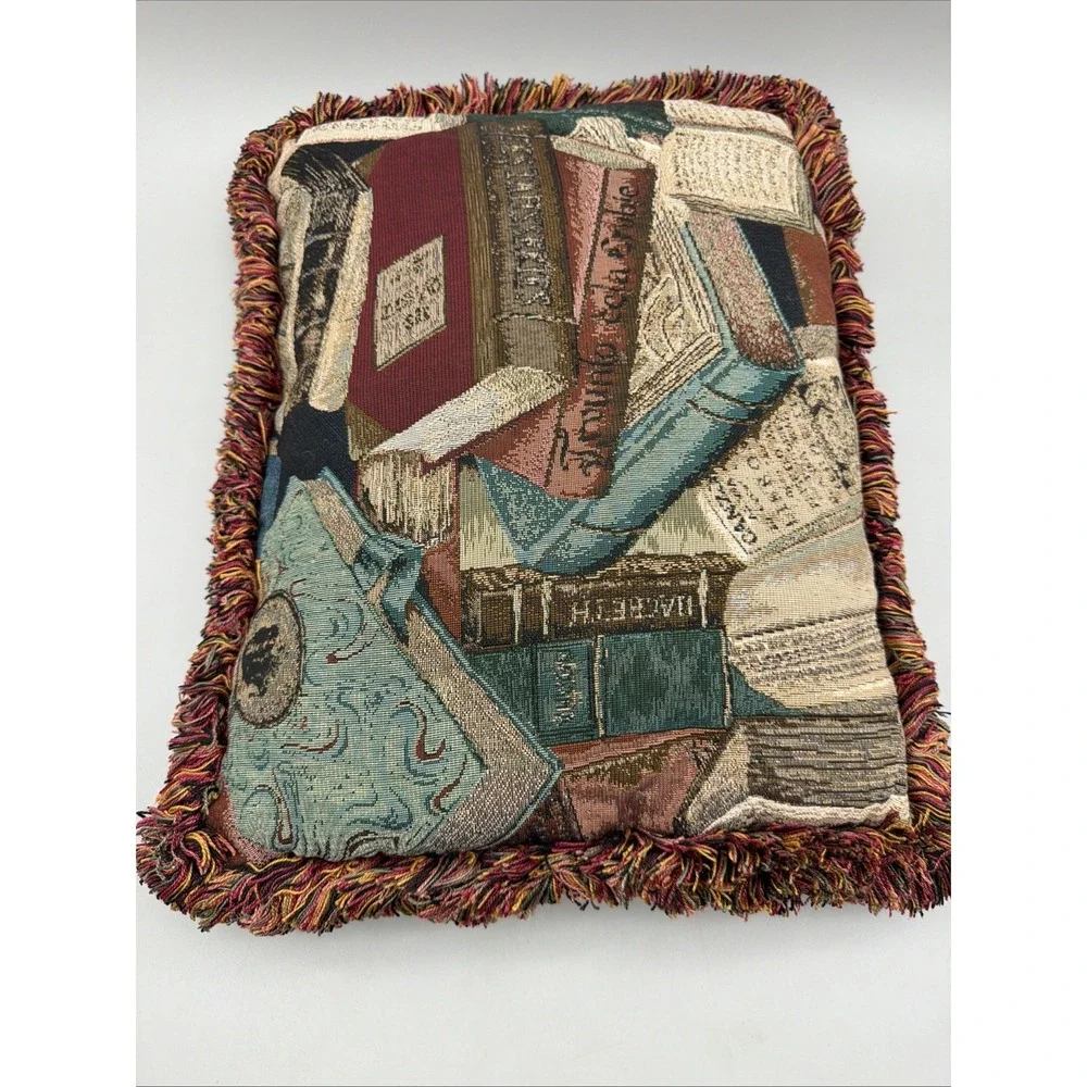 VTG Tapestry Throw Pillow Books/Reading  19